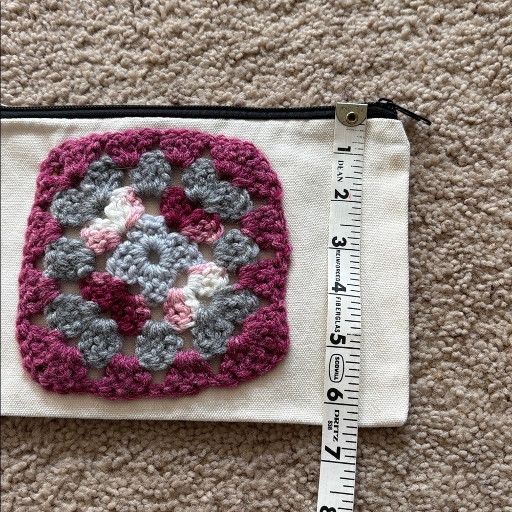 Crochet Accent Cosmetic Bag in Cream and Pink - Picture 5 of 5